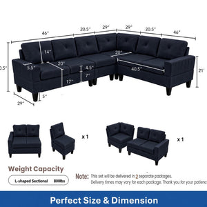 English Elm 95.5 Inch Modular L-Shaped Sectional with Chaise Six Seat Calico Fabric Living Room Sofa Dark Grey Flannelette B082S00176