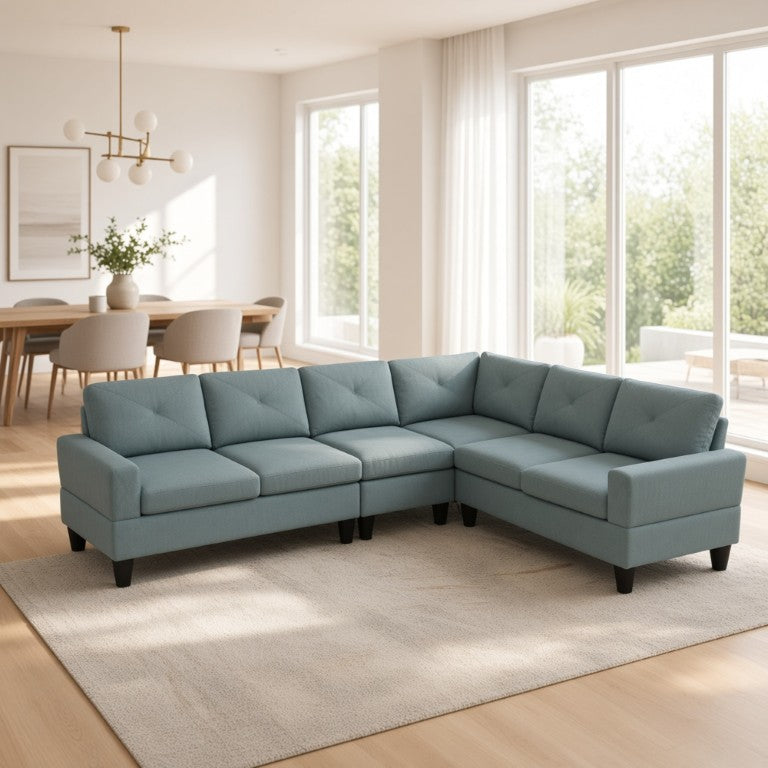 English Elm 95.5 Inch Modular L-Shaped Sectional Sofa Six Seat Calico Fabric with Chaise Lounge B082S00177