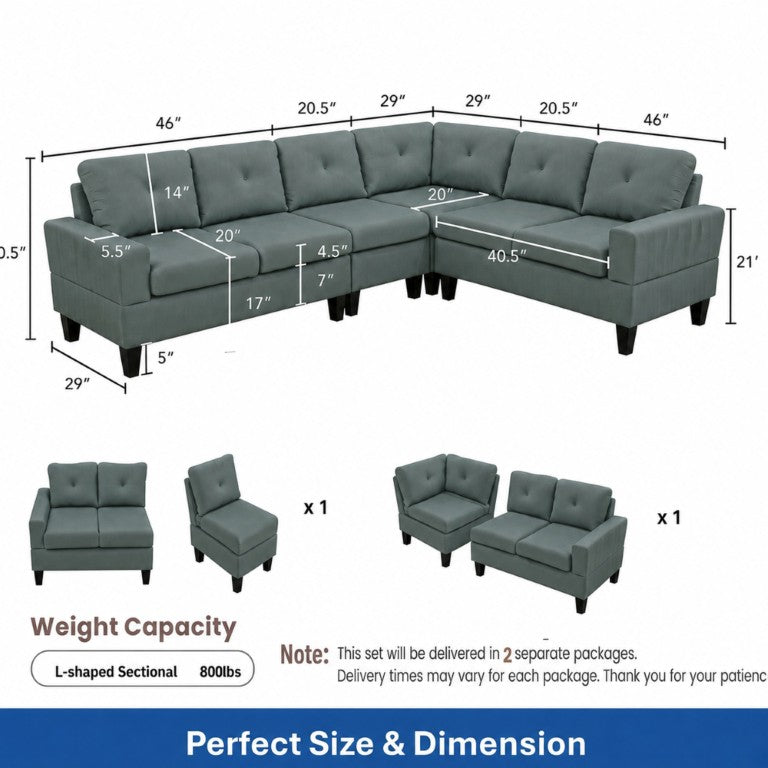English Elm 95.5 Inch Modular L-Shaped Sectional Sofa Six Seat Calico Fabric with Chaise Lounge B082S00177