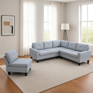 English Elm 95.5 Inch Modular L-Shaped Sectional with Chaise Six Seat Calico Fabric Living Room Sofa Grey Linen B082S00178