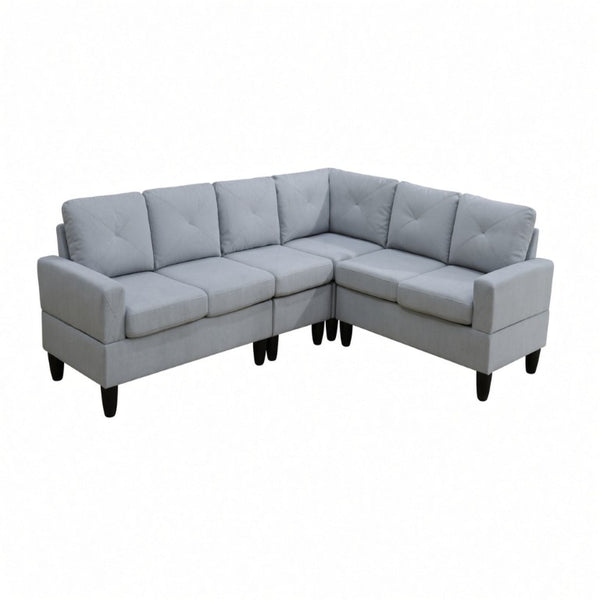 English Elm 95.5 Inch Modular L-Shaped Sectional with Chaise Six Seat Calico Fabric Living Room Sofa Grey Linen B082S00178