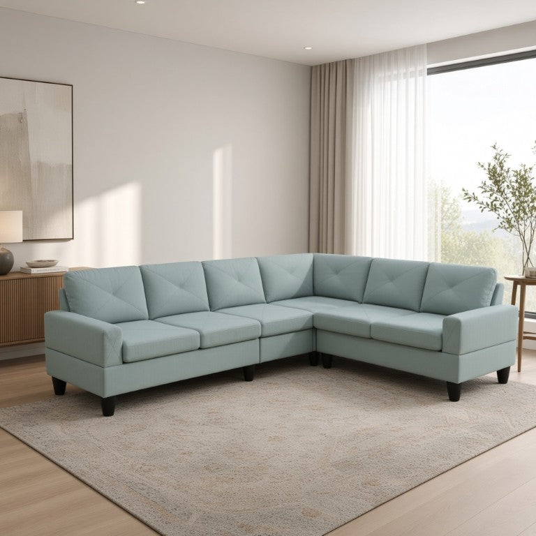 English Elm 95.5 Inch Sage Green Modular Sectional Sofa Six Seat L Shaped Calico Fabric Couch B082S00179