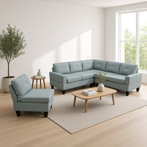 English Elm 95.5 Inch Sage Green Modular Sectional Sofa Six Seat L Shaped Calico Fabric Couch B082S00179