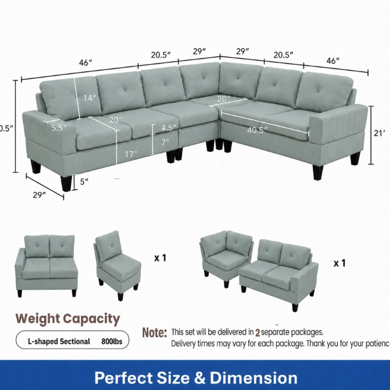 English Elm 95.5 Inch Sage Green Modular Sectional Sofa Six Seat L Shaped Calico Fabric Couch B082S00179