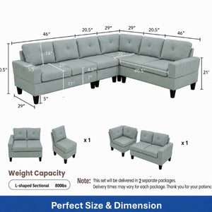 English Elm 95.5 Inch Sage Green Modular Sectional Sofa Six Seat L Shaped Calico Fabric Couch B082S00179