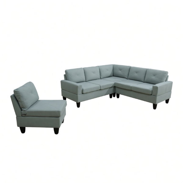 English Elm 95.5 Inch Sage Green Modular Sectional Sofa Six Seat L Shaped Calico Fabric Couch B082S00179