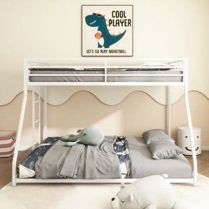 English Elm Adam Sturdy White Metal Twin Over Full Bunk Bed with Guardrails and Reversible Ladder B083P160614