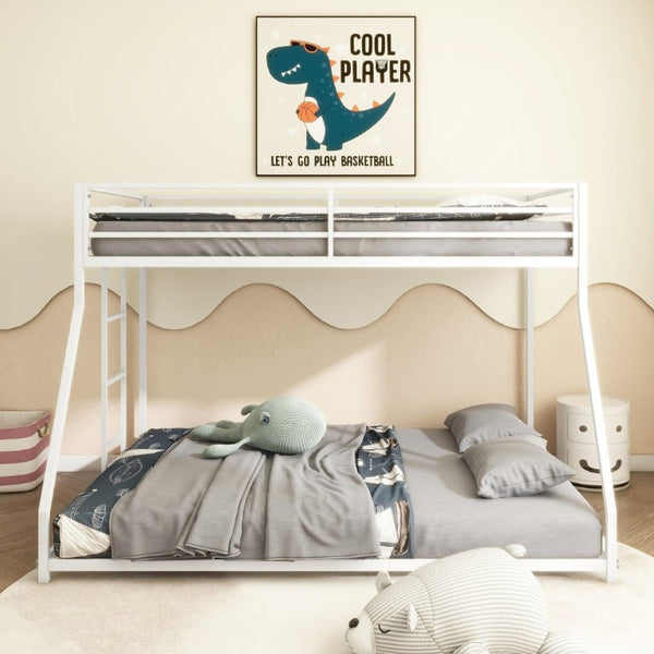 English Elm Adam Sturdy White Metal Twin Over Full Bunk Bed with Guardrails and Reversible Ladder B083P160614