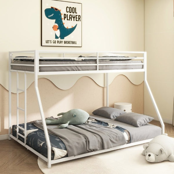 English Elm Adam Sturdy White Metal Twin Over Full Bunk Bed with Guardrails and Reversible Ladder B083P160614