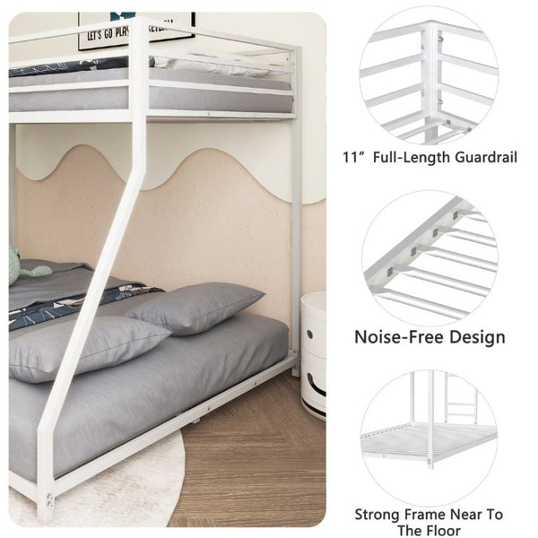 English Elm Adam Sturdy White Metal Twin Over Full Bunk Bed with Guardrails and Reversible Ladder B083P160614