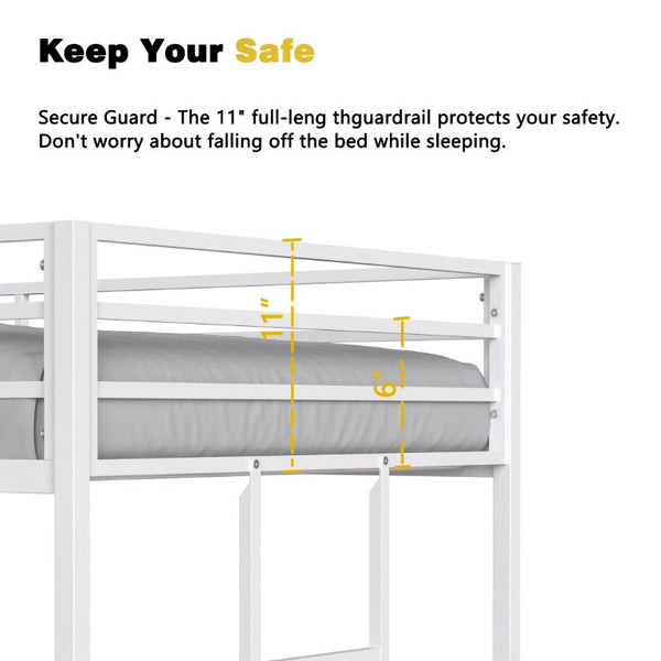 English Elm Adam Sturdy White Metal Twin Over Full Bunk Bed with Guardrails and Reversible Ladder B083P160614