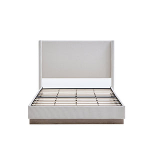 English Elm Hosford Wingback Platform Bed Boucle Upholstered with Oak Base No Box Spring Cream White B083P407044