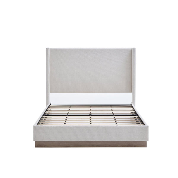 English Elm Hosford Wingback Platform Bed Boucle Upholstered with Oak Base No Box Spring Cream White B083P407044