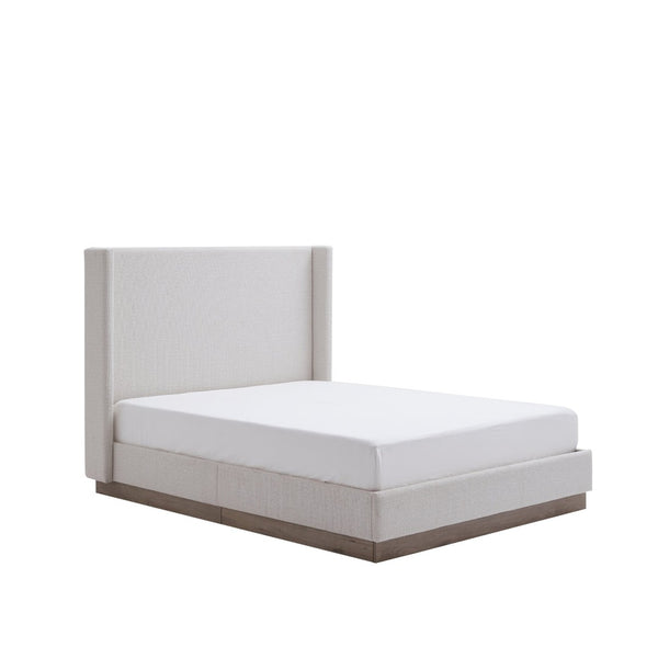 English Elm Hosford Wingback Platform Bed Boucle Upholstered with Oak Base No Box Spring Cream White B083P407044