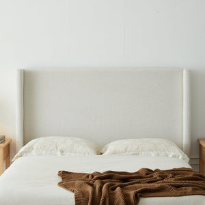 English Elm Hosford Wingback Platform Bed Boucle Upholstered with Oak Base No Box Spring Cream White B083P407044
