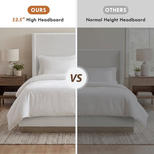 English Elm Hosford Wingback Platform Bed Boucle Upholstered with Oak Base No Box Spring Cream White B083P407044