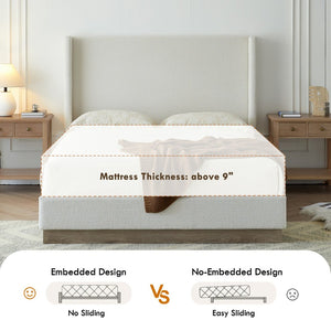 English Elm Hosford Wingback Platform Bed Tall Boucle Headboard Rustic Oak Base Minimalist Bedroom Cream White Boucle B083P407047