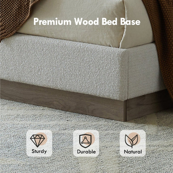 English Elm Hosford Wingback Platform Bed Tall Boucle Headboard Rustic Oak Base Minimalist Bedroom Cream White Boucle B083P407047