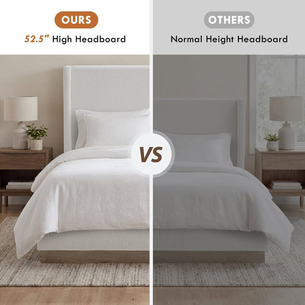 English Elm Hosford Wingback Platform Bed Tall Boucle Headboard Rustic Oak Base Minimalist Bedroom Cream White Boucle B083P407047
