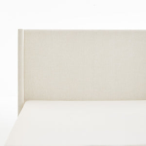 English Elm Hosford Wingback Platform Bed Boucle Upholstered Tall Headboard Oak Wood Base Full B083P407051