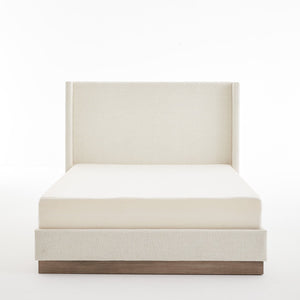 English Elm Hosford Wingback Platform Bed Boucle Upholstered Tall Headboard Oak Wood Base Full B083P407051