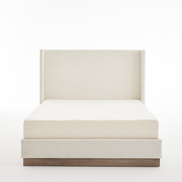 English Elm Hosford Wingback Platform Bed Boucle Upholstered Tall Headboard Oak Wood Base Full B083P407051