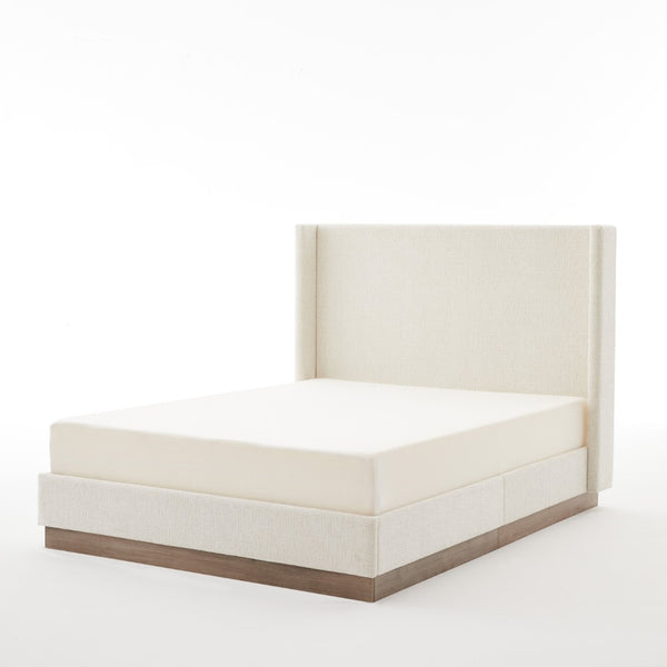 English Elm Hosford Wingback Platform Bed Boucle Upholstered Tall Headboard Oak Wood Base Full B083P407051