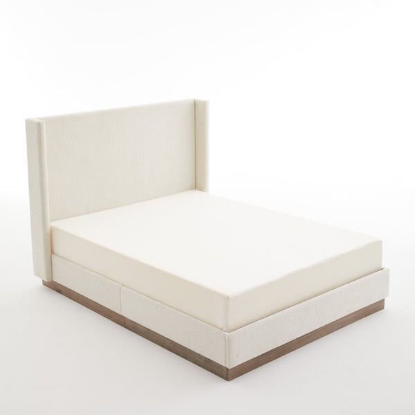 English Elm Hosford Wingback Platform Bed Boucle Upholstered Tall Headboard Oak Wood Base Full B083P407051
