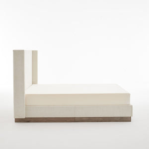English Elm Hosford Wingback Platform Bed Boucle Upholstered Tall Headboard Oak Wood Base Full B083P407051