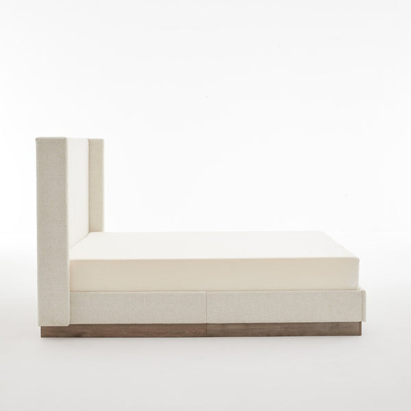 English Elm Hosford Wingback Platform Bed Boucle Upholstered Tall Headboard Oak Wood Base Full B083P407051