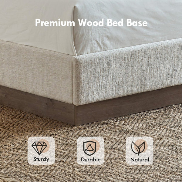 English Elm Hosford Wingback Queen Bed Boucle Upholstered Oak Base Minimalist Bedroom Frame Oat Boucle B083P407057