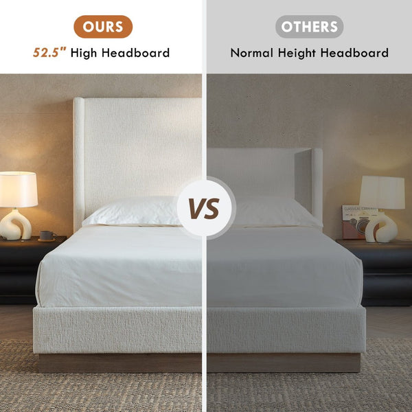 English Elm Hosford Wingback Queen Bed Boucle Upholstered Oak Base Minimalist Bedroom Frame Oat Boucle B083P407057
