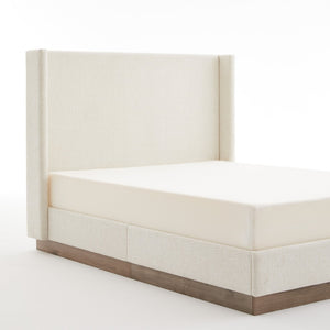 English Elm Hosford Wingback Queen Bed Boucle Upholstered Oak Base Minimalist Bedroom Frame Oat Boucle B083P407057