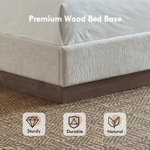 English Elm Hosford Wingback Platform Bed Tall Boucle Upholstered King Frame with Oak Wood Base Oat Boucle B083P407058