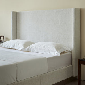 English Elm Hosford Wingback Platform Bed Tall Boucle Headboard Rustic Oak Base Minimalist Bedroom Oat Boucle B083P407059
