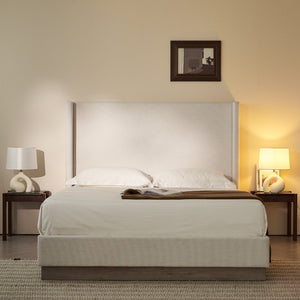 English Elm Hosford Wingback Platform Bed Boucle Upholstered with Oak Base No Box Spring Ivory B083P407065