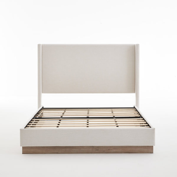 English Elm Hosford Wingback Platform Bed Boucle Upholstered with Oak Base No Box Spring Ivory B083P407065