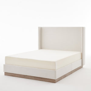 English Elm Hosford Wingback Platform Bed Boucle Upholstered with Oak Base No Box Spring Ivory B083P407065