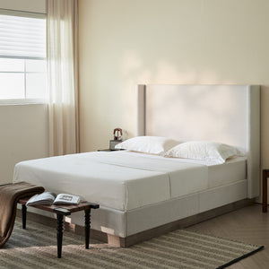 English Elm Hosford Wingback Platform Bed Boucle Upholstered with Oak Base No Box Spring Ivory B083P407065