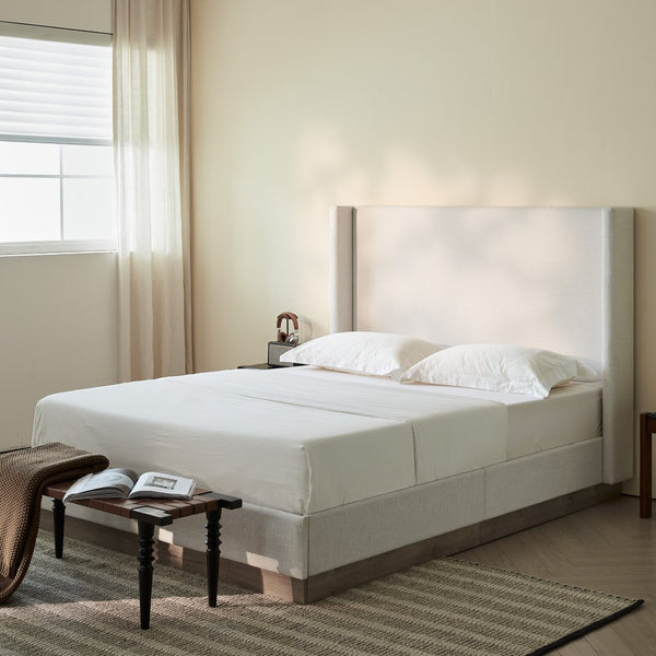 English Elm Hosford Wingback Platform Bed Boucle Upholstered with Oak Base No Box Spring Ivory B083P407065