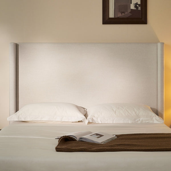 English Elm Hosford Wingback Platform Bed Boucle Upholstered with Oak Base No Box Spring Ivory B083P407065