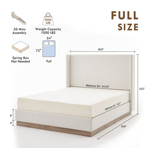 English Elm Hosford Wingback Platform Bed Boucle Upholstered with Oak Base No Box Spring Ivory B083P407065