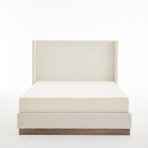 English Elm Hosford Wingback Queen Bed Boucle Upholstered Oak Base Minimalist Bedroom Frame Textured Ivory Canvas B083P407066