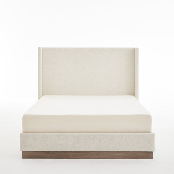 English Elm Hosford Wingback Queen Bed Boucle Upholstered Oak Base Minimalist Bedroom Frame Textured Ivory Canvas B083P407066