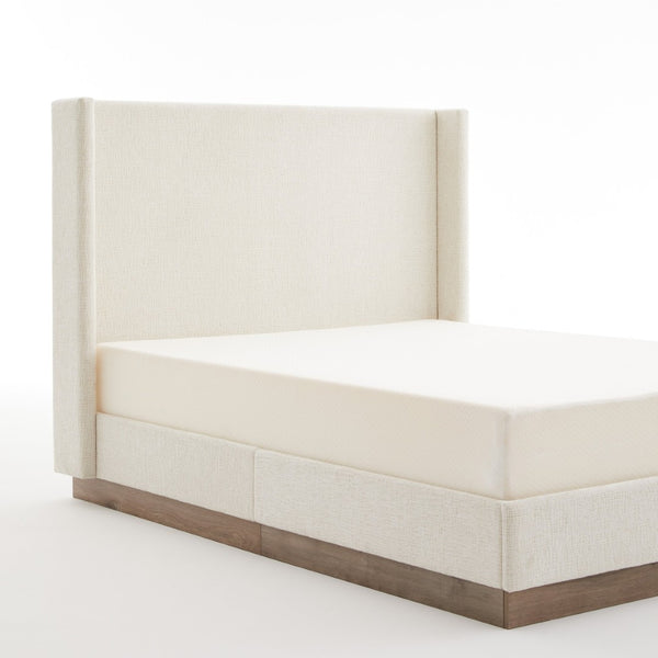 English Elm Hosford Wingback Queen Bed Boucle Upholstered Oak Base Minimalist Bedroom Frame Textured Ivory Canvas B083P407066