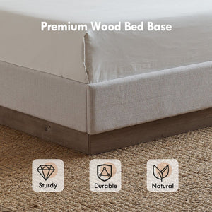 English Elm Hosford Wingback Platform Bed Tall Boucle Upholstered King Frame with Oak Wood Base Textured Ivory Canvas B083P407067