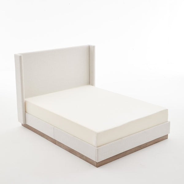 English Elm Hosford Wingback Platform Bed Tall Boucle Upholstered King Frame with Oak Wood Base Textured Ivory Canvas B083P407067