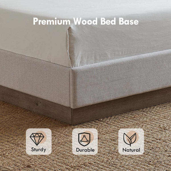 English Elm Hosford Wingback Platform Bed Tall Boucle Headboard Rustic Oak Base Minimalist Bedroom Textured Ivory Canvas B083P407075