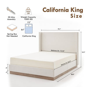 English Elm Hosford Wingback Platform Bed Tall Boucle Headboard Rustic Oak Base Minimalist Bedroom Textured Ivory Canvas B083P407075