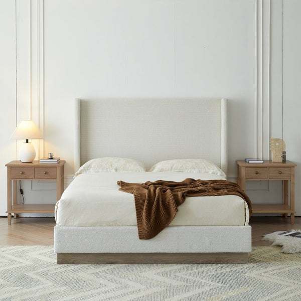 English Elm Hale Wingback Queen Bed Boucle Upholstered Tall Headboard Elegant Bedroom Frame B083P407086